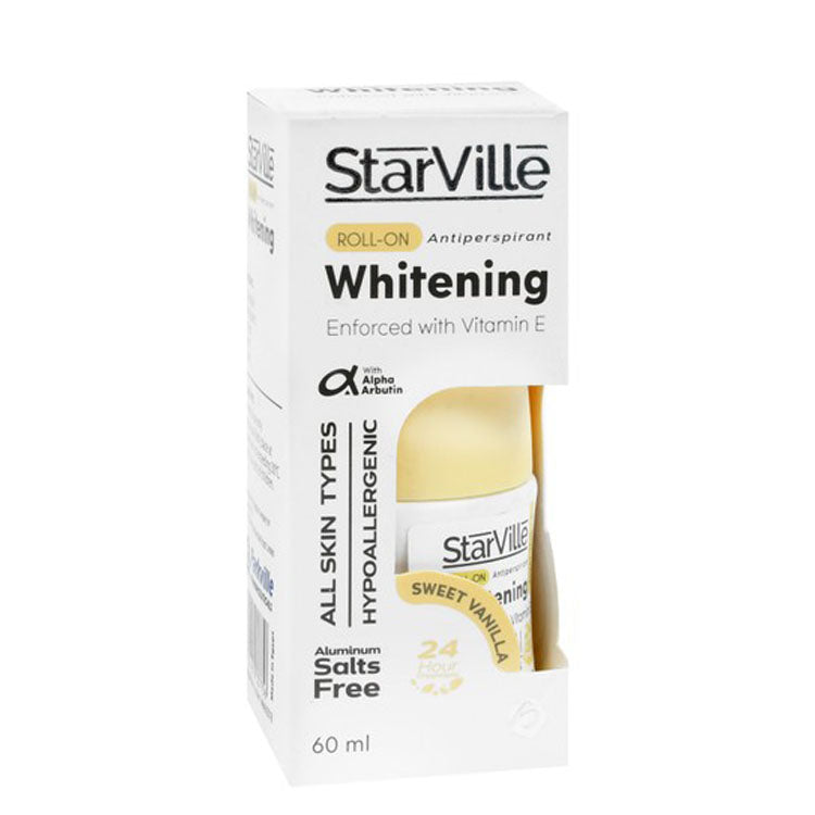 StarVille Hypoallergenic Antiperspirant Whitening Roll-On Deodorant Sweet Vanilla Scent with Vitamin E for All Skin Types - aluminum salts free