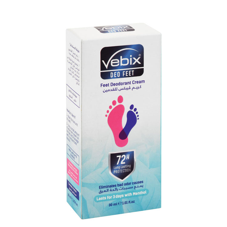Vebix 72H Foot Deodorant Cream with Menthol for All Skin Types - non comedogenic, alcohol free