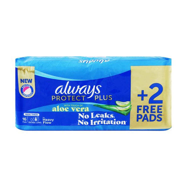 Always Protect Plus Maxi Thick Extra Long Pads Aloe Vera Scent with Wings (14+2 Free)