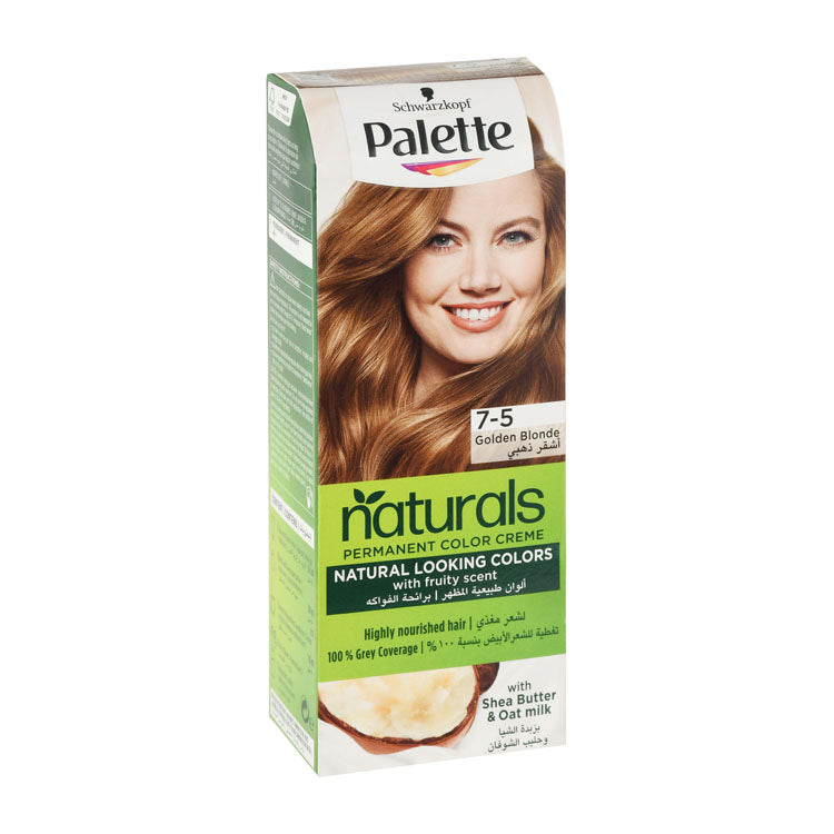 Schwarzkopf Palette Natural Permanent Hair Color Cream Fruity Scent with Shea Butter & Oat Milk Golden Blonde 7-5