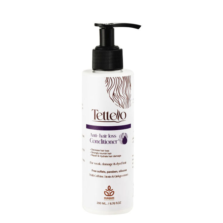 Tettello Anti-Hair Loss Conditioner with Biotin, Caffeine & Gingko Extract for Weak, Damaged & Dyed Hair - sulfate free, parabens free, silicone free