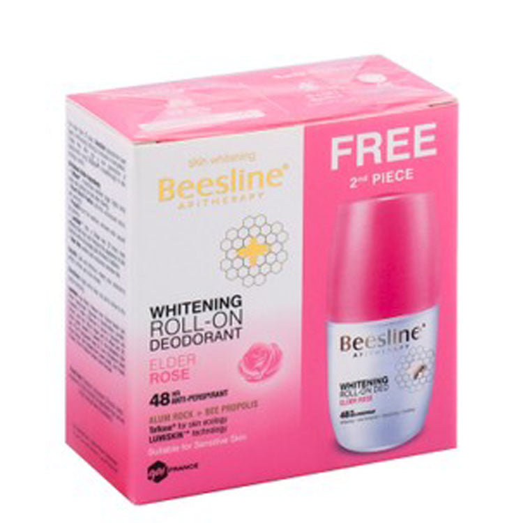 Beesline Apitherapy 48H Antiperspirant & Whitening Roll-On Deodorants Elder Rose Scent for Sensitive Skin (1+1 Free) - parabens free, ethyl alcohol free