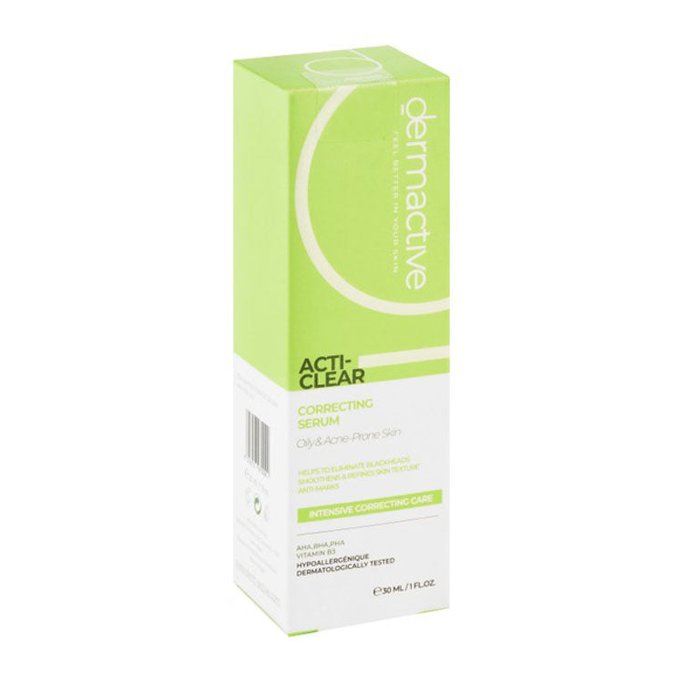 Dermactive Acti-Clear Hypoallergenic Correcting, Refining & Smoothing Face Serum with AHA, BHA & PHA for Oily & Acne-Prone Skin - fragrance free