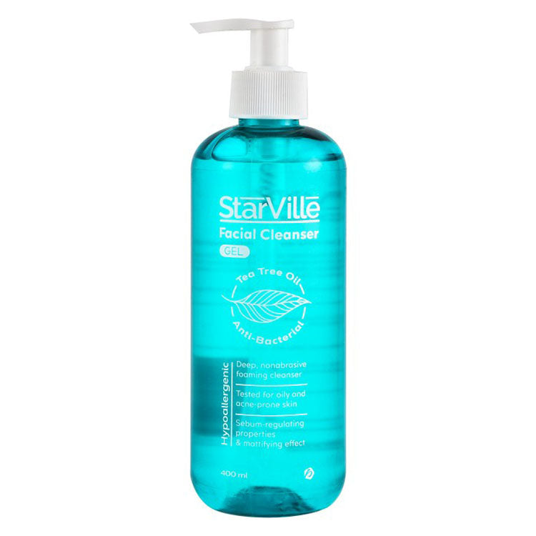 StarVille Hypoallergenic Antibacterial Purifying Facial Cleanser Gel with Tea Tree Oil for Oily & Combined Skin - soap free