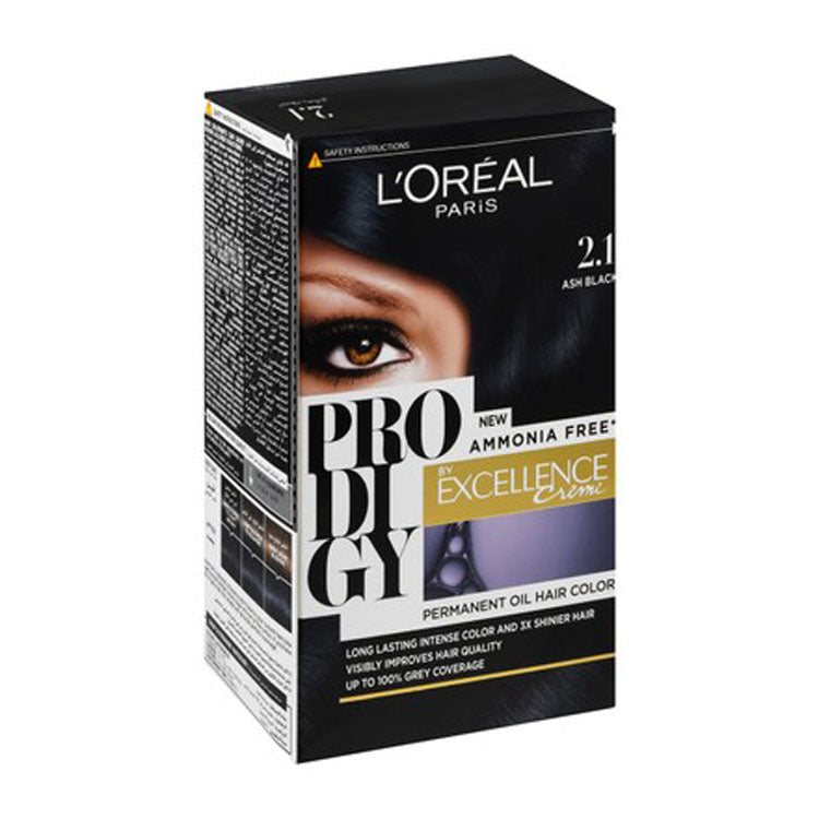 صبغة الشعر الدائمة لوريال إكسيلانس بروديجي بالزيت، لون أسود رمادي 2.1 - خالية من الأمونيا