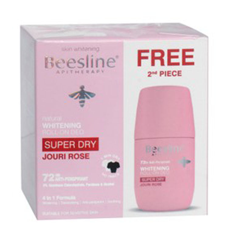 Beesline Super Dry 72H Whitening & Soothing Antiperspirant Roll-On Deodorant Jouri Rose Scent for Sensitive Skin (1+1 Free) - parabens free, alcohol free, aluminum chlorohydrate free