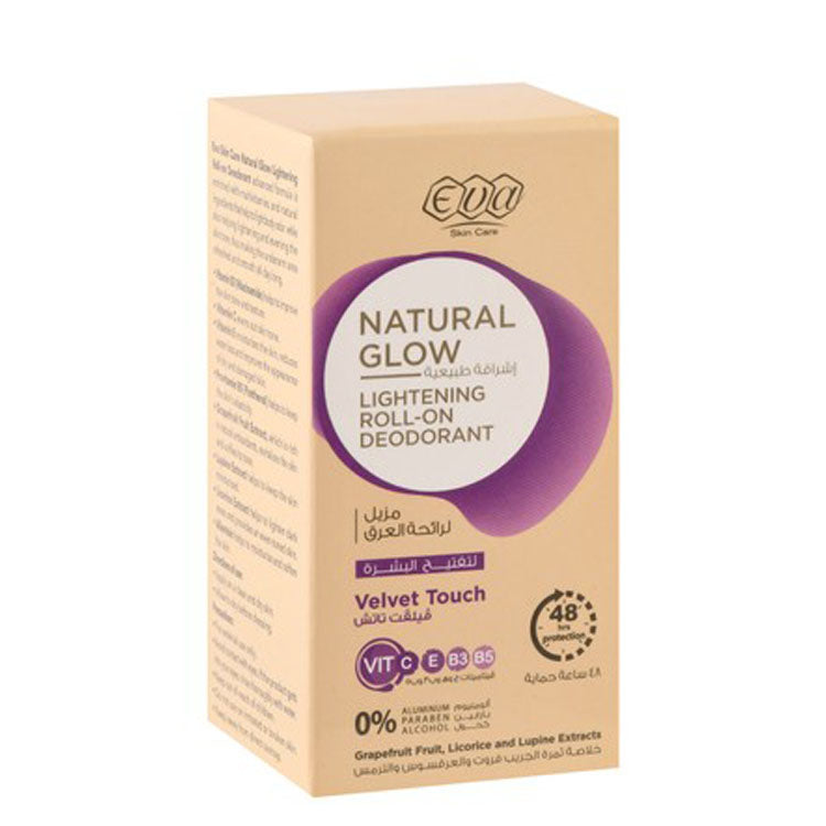 Eva Skin Care Natural Glow Velvet Touch 48H Lightening Roll-On Deodorant with Vitamins, Grapefruit & Licorice Extract - aluminum free, parabens free, alcohol free
