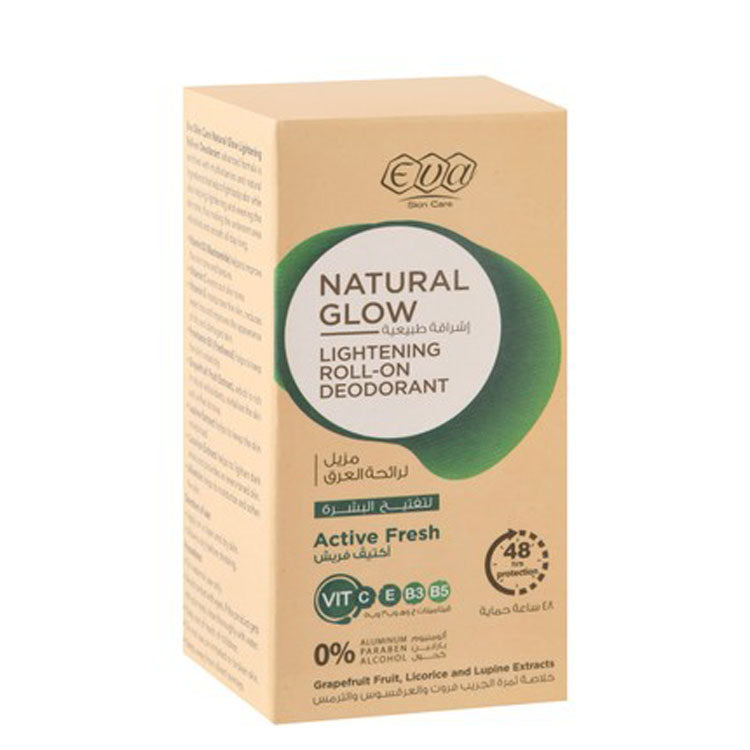 Eva Skin Care Natural Glow Active Fresh 48H Lightening Roll-On Deodorant with Vitamins, Grapefruit & Licorice Extract - aluminum free, parabens free, alcohol free