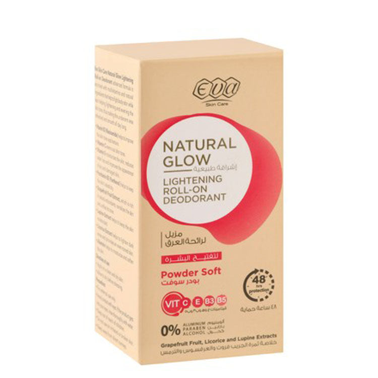 Eva Skin Care Natural Glow Powder Soft 48H Lightening Roll-On Deodorant with Vitamins, Grapefruit & Licorice Extract - aluminum free, parabens free, alcohol free