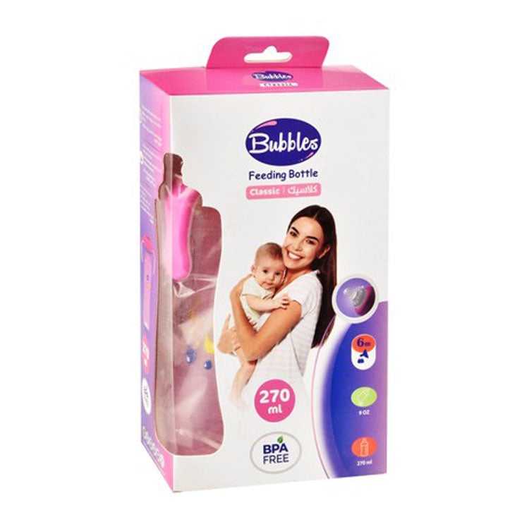 زجاجة رضاعة بابلز كلاسيك باللونين الوردي والأبيض، سعة 270 مل، مضادة للمغص (مناسبة للأطفال من عمر 6 أشهر فما فوق) - خالية من مادة BPA