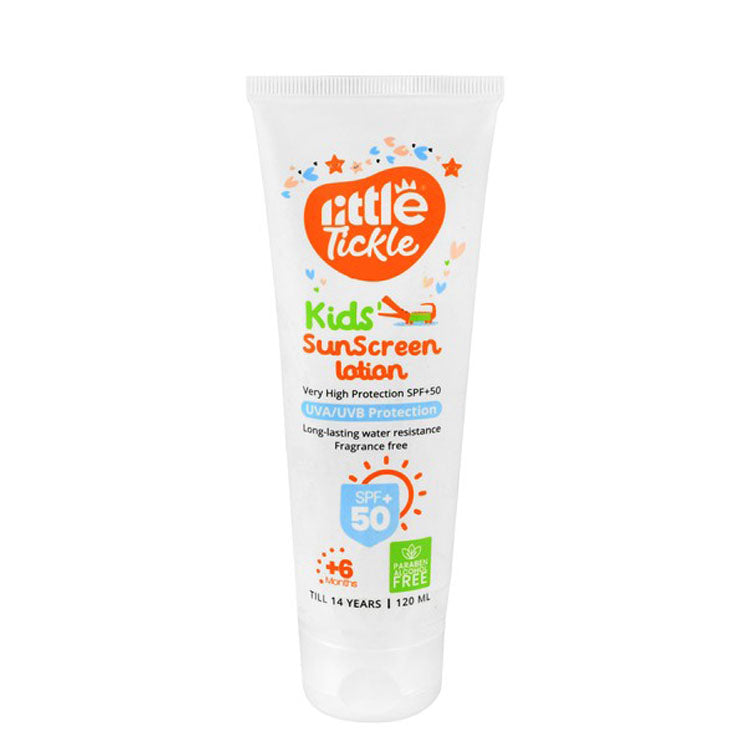 Little Tickle Water-Resistant Kids Sunscreen Lotion SPF50+ (6+ Months) - parabens free, alcohol free, fragrance free