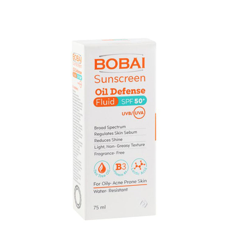Bobai Oil Defense Water-Resistant Non-Greasy Sebum Regulating & Anti-Shine Face Sunscreen Fluid with Tea Tree Oil, Vitamin B3 & Lactic Acid for Oily & Acne-Prone Skin SPF50+ - fragrance free