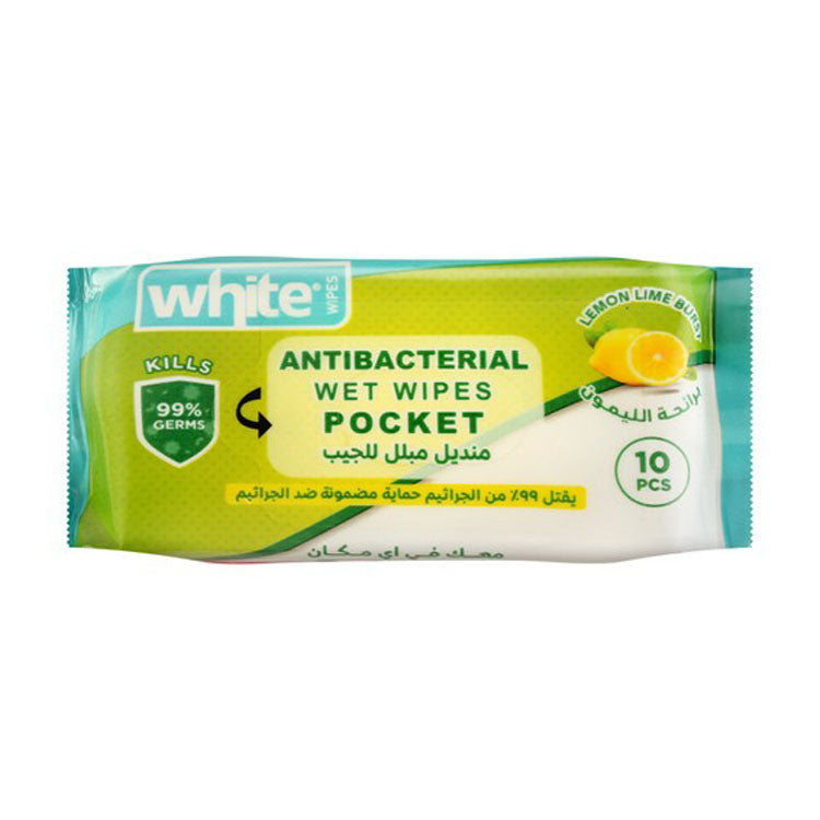 White Pocket Antibacterial Wet Wipes Lemon Scent