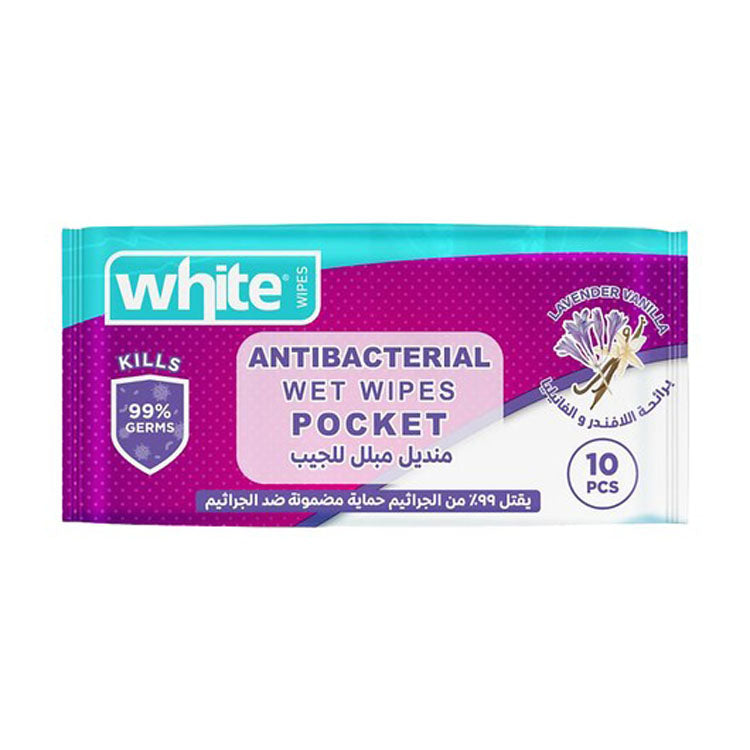 White Pocket Refreshing Antibacterial Wet Wipes Lavender & Vanilla Scent