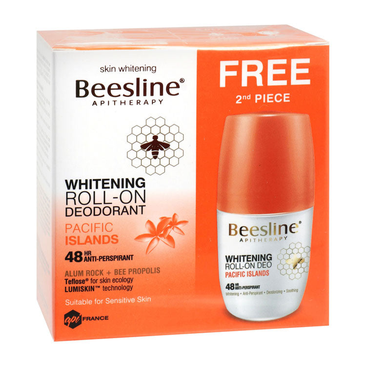 مزيل عرق رول أون ومفتح للبشرة يدوم 48 ساعة برائحة جزر المحيط الهادئ من بيزلين بخلاصة شب الصخور وعكبر النحل للبشرة الحساسة (1+1 مجاناً) - خالٍ من البارابين، خالٍ من كلوريد الألومنيوم، خالٍ من المكونات الضارة