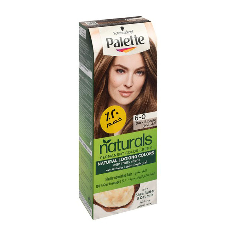 Schwarzkopf Palette Naturals Permanent Hair Coloring Kit Fruity Scent with Shea Butter & Oat Milk Dark Blonde 6-0 (20% Off)