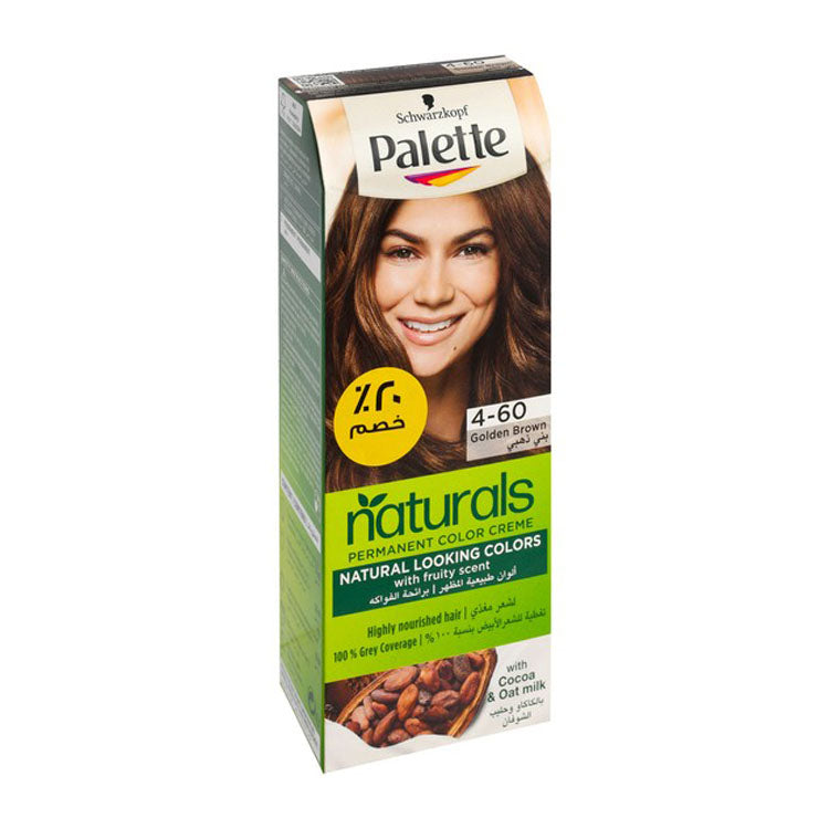 Schwarzkopf Palette Naturals Permanent Hair Coloring Kit Fruity Scent with Cocoa & Oat Milk Golden Brown 4-60 (20% Off)