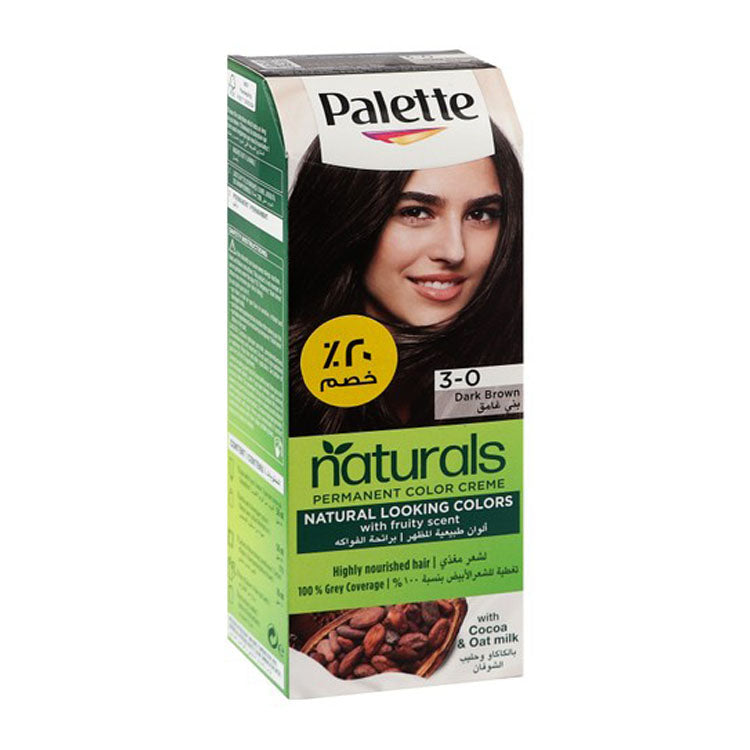 Schwarzkopf Palette Naturals Permanent Hair Coloring Kit Fruit Scent with Cocoa & Oat Milk Dark Brown 3-0 (20% Off)