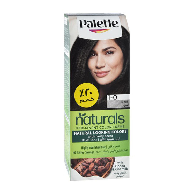 Schwarzkopf Palette Naturals Permanent Hair Color Creme Fruity Scent with Cocoa & Oat Milk Black 1-0 (20% Off)
