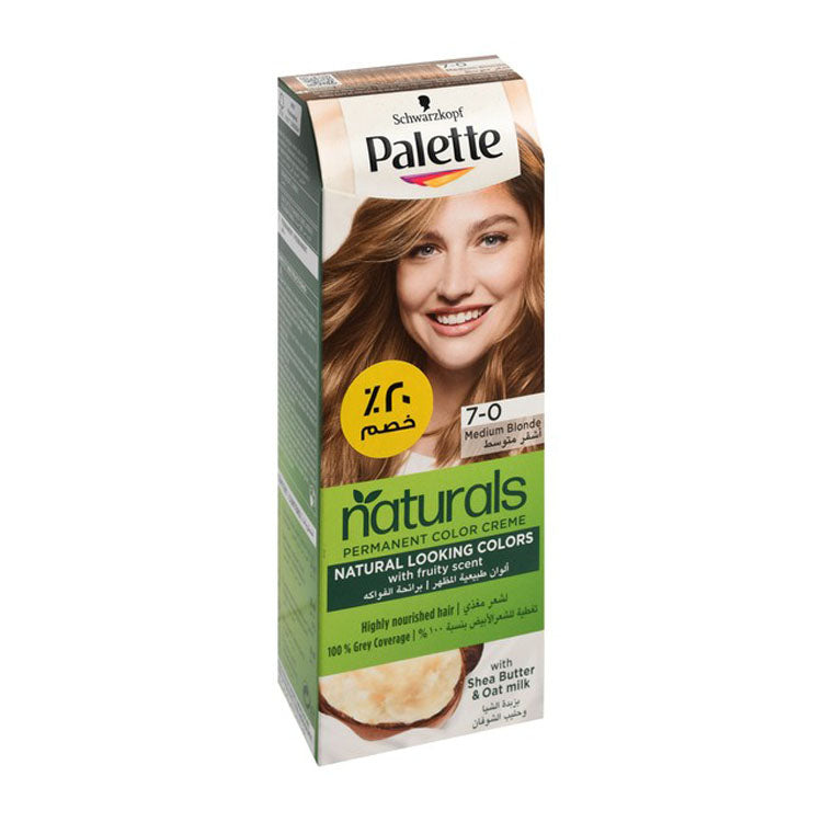 Schwarzkopf Palette Naturals Permanent Hair Coloring Kit Fruity Scent with Shea Butter & Oat Milk Medium Blonde 7-0 (20% Off)