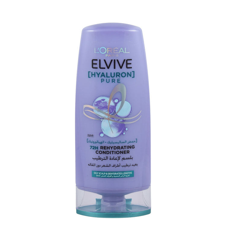 L'Oreal Elvive Hyaluron Pure 72H Rehydrating Conditioner with Salicylic & Hyaluronic Acids for Oily Scalp & Dehydrated Lengths