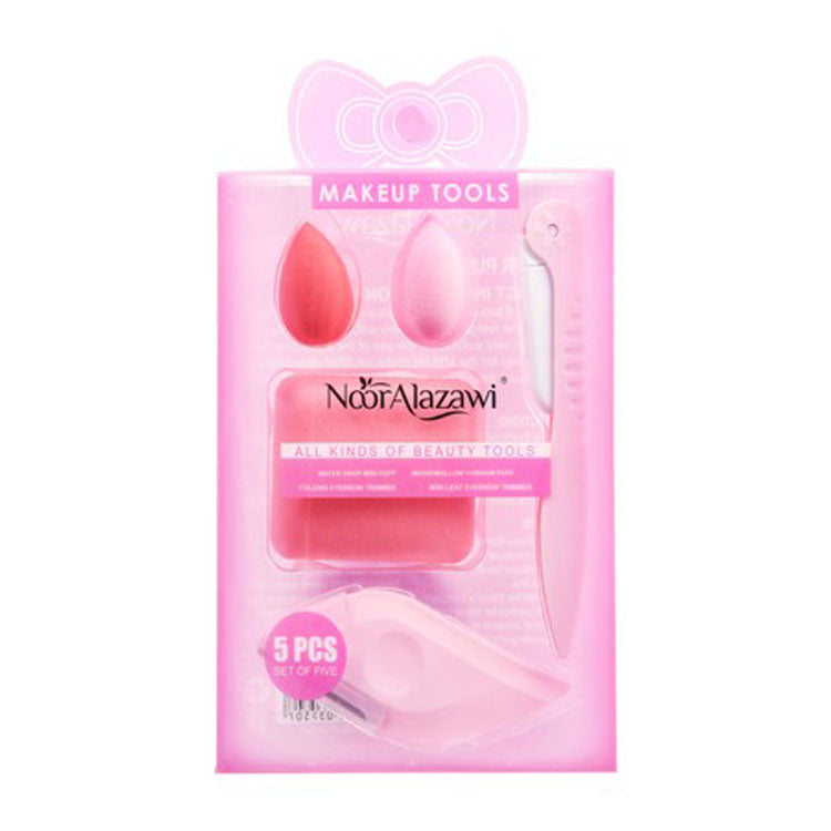 مجموعة أدوات التجميل والمكياج من نور العزاوي باللون الوردي (5 قطع)