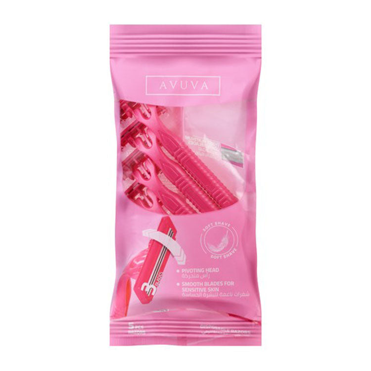 شفرات حلاقة Avuva الوردية ثلاثية الشفرات للاستخدام مرة واحدة للبشرة الحساسة