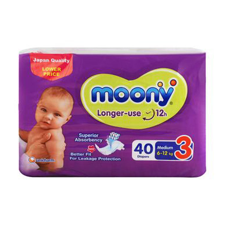 Moony Longer Use Medium Baby Diapers Size 3 (6-12kg) 40 pack