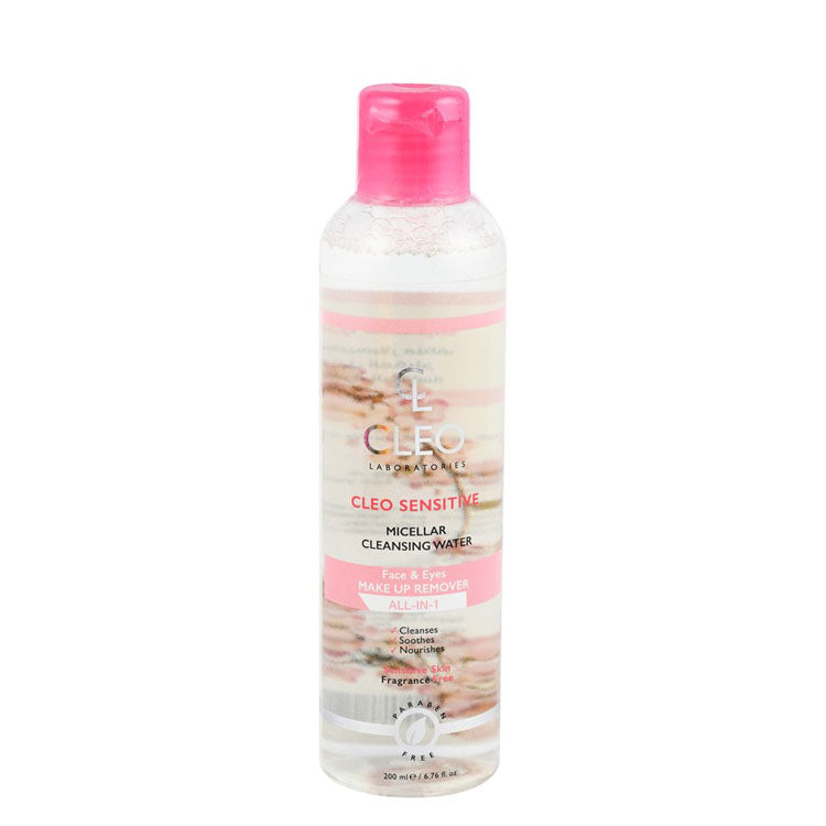 Cleo Cleansing, Soothing & Nourishing Facial Micellar Water for Sensitive Skin - fragrance free, parabens free