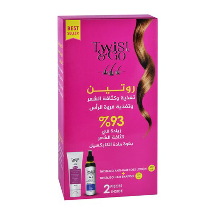 Twist & Go Anti-Hair Loss Lotion with Ancrine, Capixyl & Procapil (250ml) & Volumizing, Moisturizing & Thickening Hair Shampoo with Panax Extract, Biotin & Argan Oil (250ml)