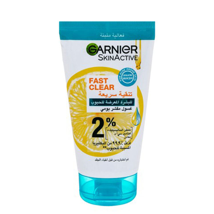 Garnier Skin Active Fast Clear Daily Exfoliating Scrub Face Wash for Acne Prone Skin with Salicylic Acid & Vitamin C - vegan, cruelty free