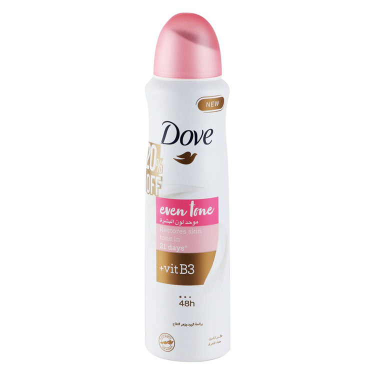 Dove Even Tone 48H Deodorant Spray Rose & Apple Blossom Scent with Vitamin B3 for Women (20% Off) - vegan, cruelty free