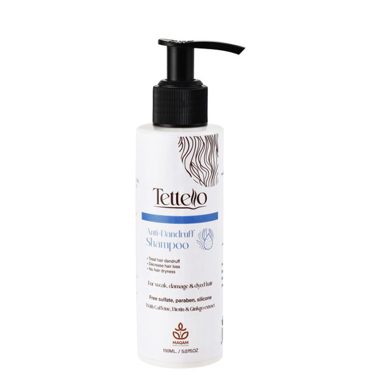 Tettello Anti-Dandruff Shampoo with Caffeine, Biotin & Ginkgo Extract for Weak, Damaged & Dyed Hair - sulfate free, parabens free, silicone free 150 ml