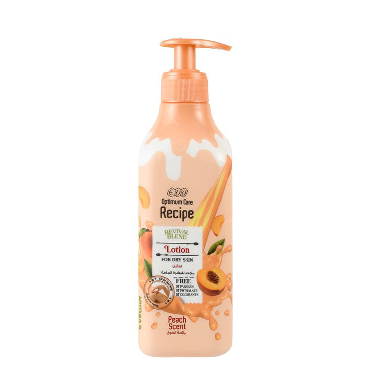 Eva Optimum Care Recipe Revival Blend Rejuvenating Body Lotion Peach Scent for Dry Skin - parabens free, phthalate free, colorants free
