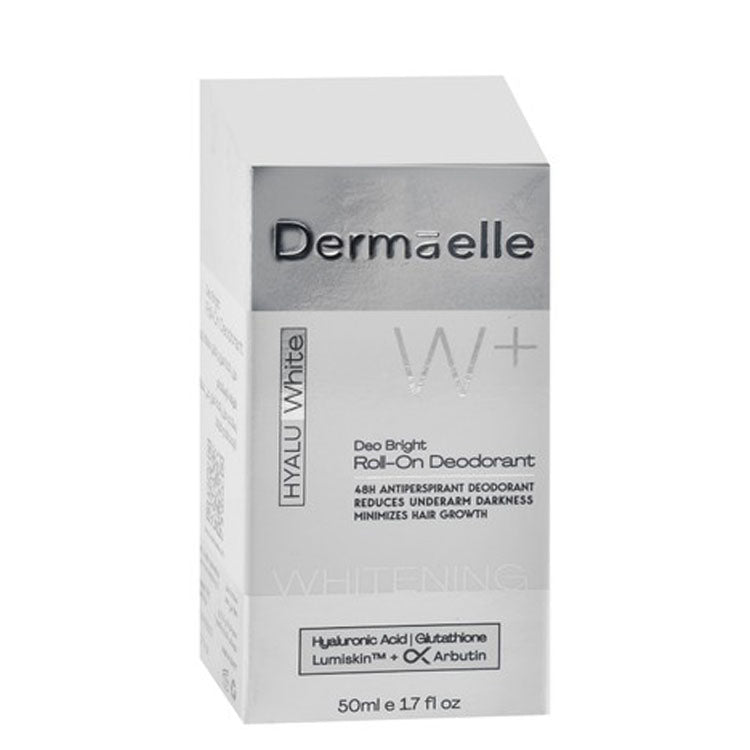 Dermaelle Hyalu White Plus 48H Antiperspirant Whitening, Brightening & Anti-Hair Growth Roll-On Deodorant with Hyaluronic Acid, Glutathione & Arbutin