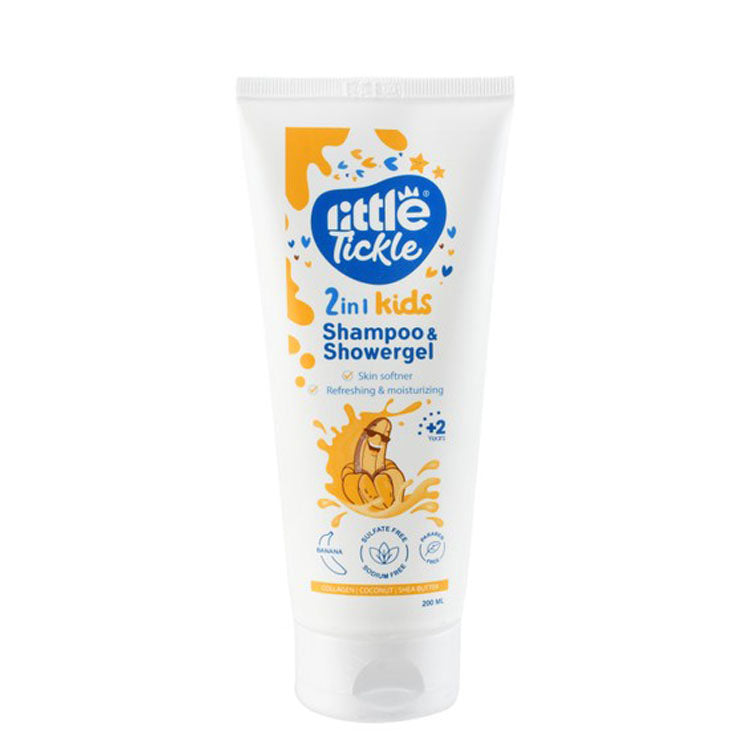 Little Tickle 2in1 Refreshing, Softening & Moisturizing Kids Shampoo & Shower Gel Banana Scent with Collagen, Coconut & Shea Butter (2+ Years) - sulfate free, parabens free, sodium free