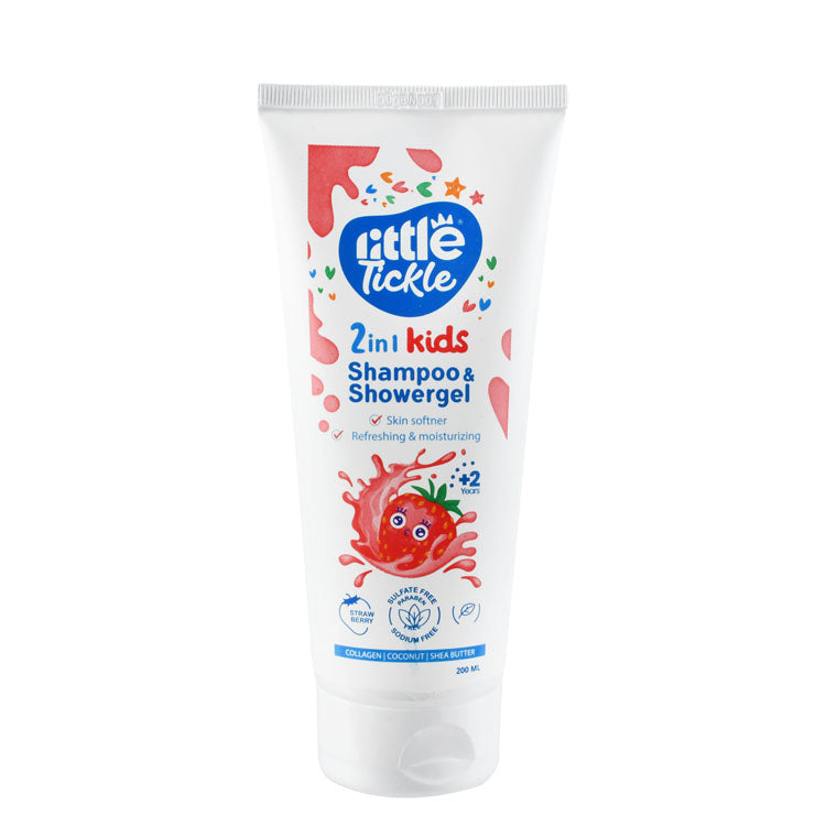 Little Tickle 2in1 Refreshing, Softening & Moisturizing Kids Shampoo & Shower Gel Strawberry Scent with Collagen, Coconut & Shea Butter (2+ Years) - sulfate free, parabens free, sodium free