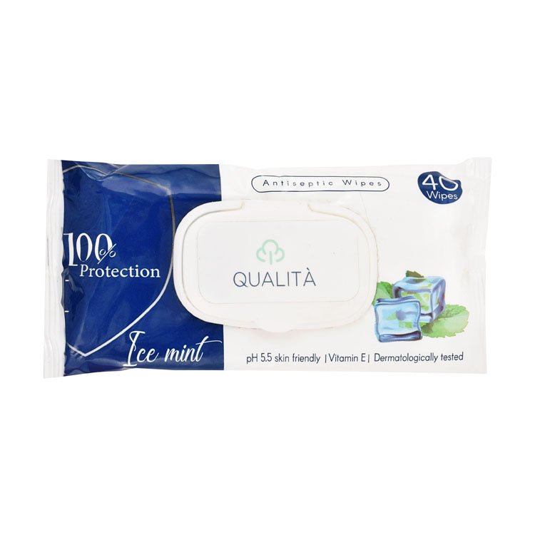 Qualita Antiseptic Wet Wipes Ice Mint Scent with Vitamin E - alcohol free