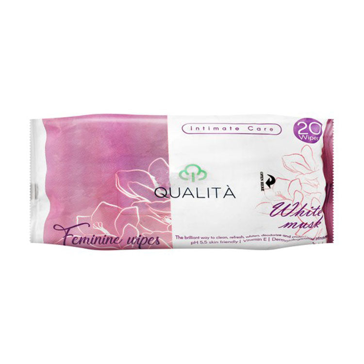 مناديل كواليتا النسائية للتنظيف والتعقيم والتطهير، برائحة المسك الأبيض مع فيتامين هـ، درجة حموضة 5.5 - خالية من الكحول
