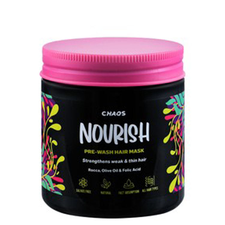 قناع ما قبل غسل الشعر المغذي والمقوي من كاوس، بخلاصة الجرجير وزيت الزيتون وحمض الفوليك، للشعر الضعيف والخفيف - خالٍ من الكبريتات