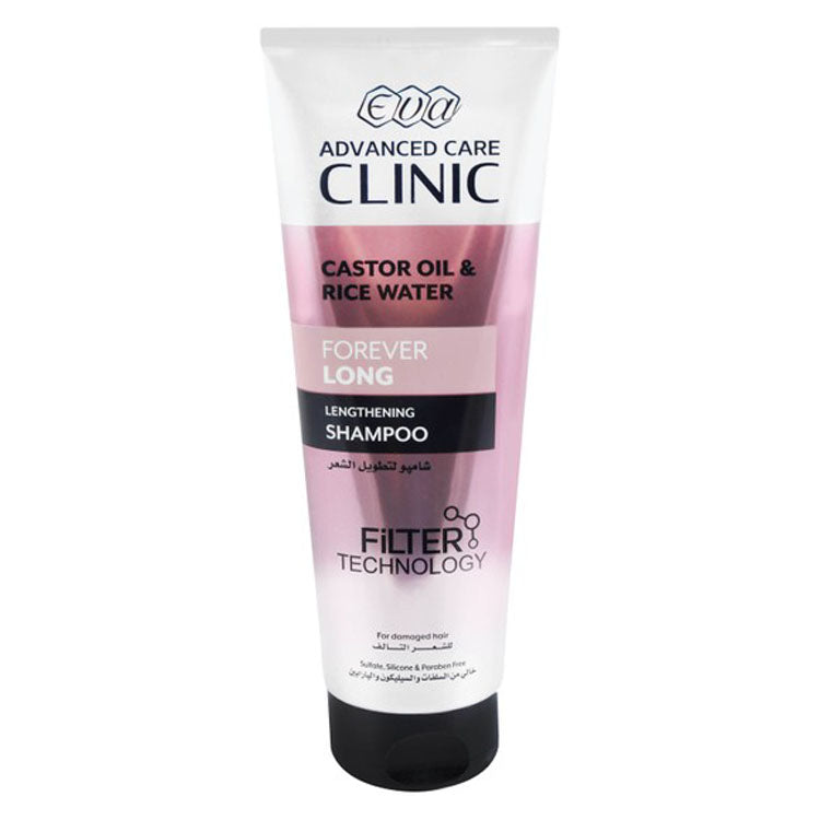 Eva Advanced Care Clinic Lengthening Hair Shampoo with Castor Oil & Rice Water for Damaged Hair - sulfate free, silicone free, parabens free