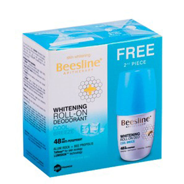 Beesline Apitherapy 48H Antiperspirant & Whitening Roll-On Deodorants Cool Breeze Scent for Sensitive Skin (1+1 Free) - parabens free, ethyl alcohol free