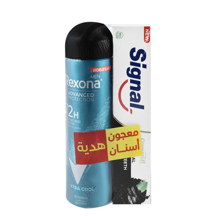 Rexona Men Advanced Protection Xtra Cool 72H Antiperspirant Deodorant Spray (150ml) with Free Signal Complete 8 Actions Whitening Toothpaste with Charcoal (50ml) - alcohol free