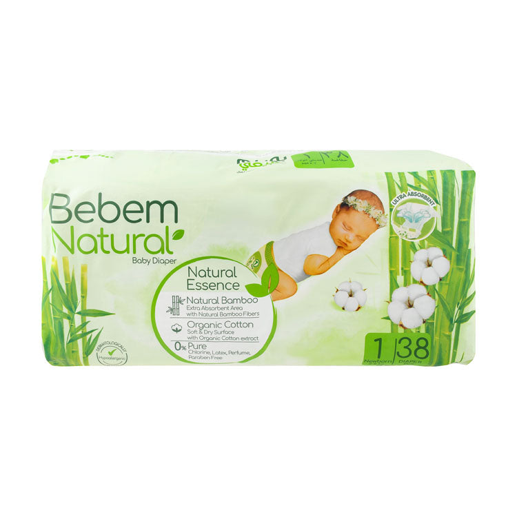 حفاضات الأطفال حديثي الولادة من بيبي إم الطبيعية المضادة للحساسية بخلاصة الخيزران مقاس 1 (2-5 كجم) - خالية من الكلور واللاتكس والبارابين