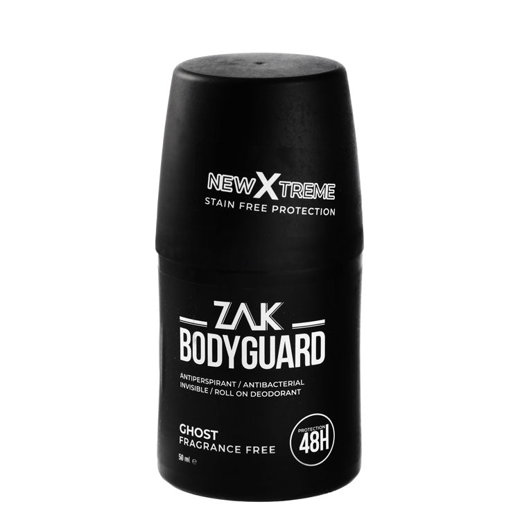 Zak Bodyguard Ghost 48H Antibacterial & Antiperspirant Invisible Roll-On Deodorant for Men - stain free