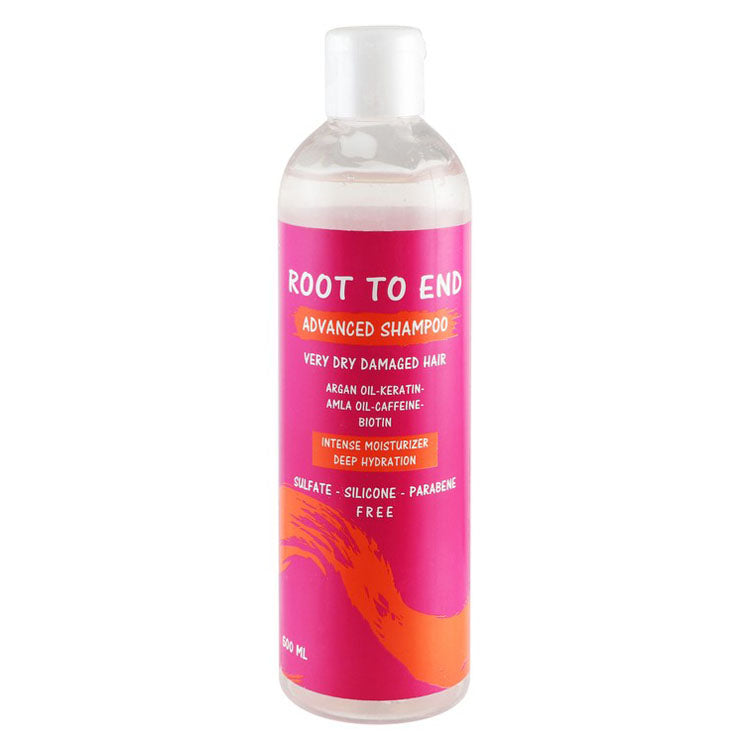 Root To End Intense Moisturizing & Deep Hydrating Shampoo with Argan Oil, Keratin & Caffeine for Dry & Damaged Hair - sulfate free, silicone free, parabens free