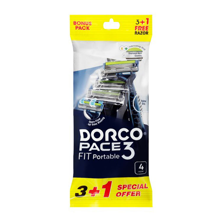 شفرات حلاقة دوركو بيس 3 المحمولة مع فيتامين هـ والصبار (3+1 مجاناً)