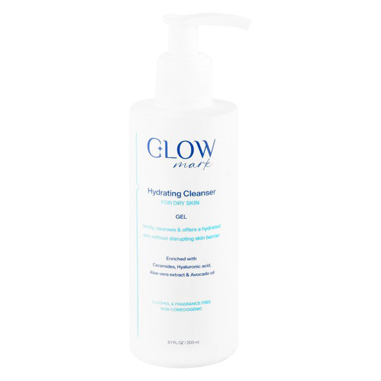 Glow Mark Non-Comedogenic Hydrating Gel Facial Cleanser with Ceramides, Hyaluronic Acid & Aloe Vera Extract for Dry Skin - alcohol free, fragrance free