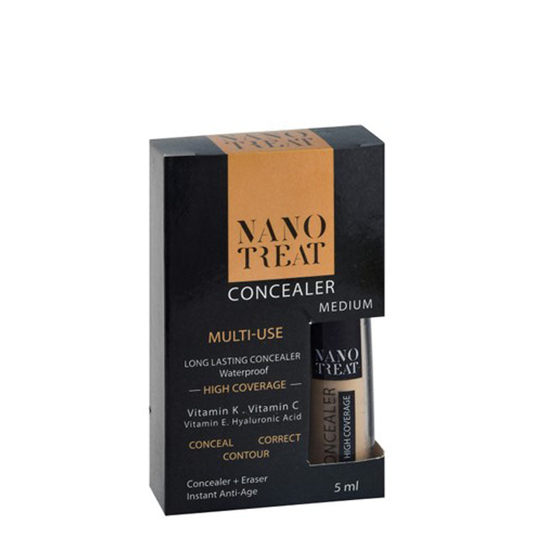 خافي عيوب نانو تريت المقاوم للماء، عالي التغطية، مضاد للشيخوخة، غني بالفيتامينات وحمض الهيالورونيك، مناسب لجميع أنواع البشرة، درجة متوسطة - خالٍ من البارابين، لم يُختبر على الحيوانات، خالٍ من السيليكون