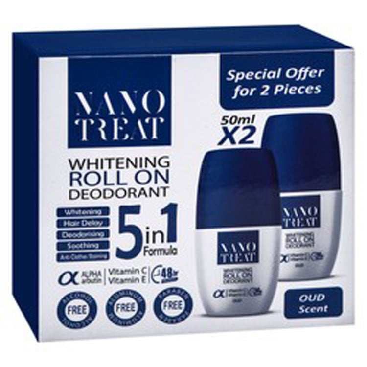 Nano Treat 5in1 48H Whitening & Soothing Roll-On Deodorants Oud Scent with Alpha Arbutin, Vitamin C & E (Special Offer) - alcohol free, aluminum free, parabens free